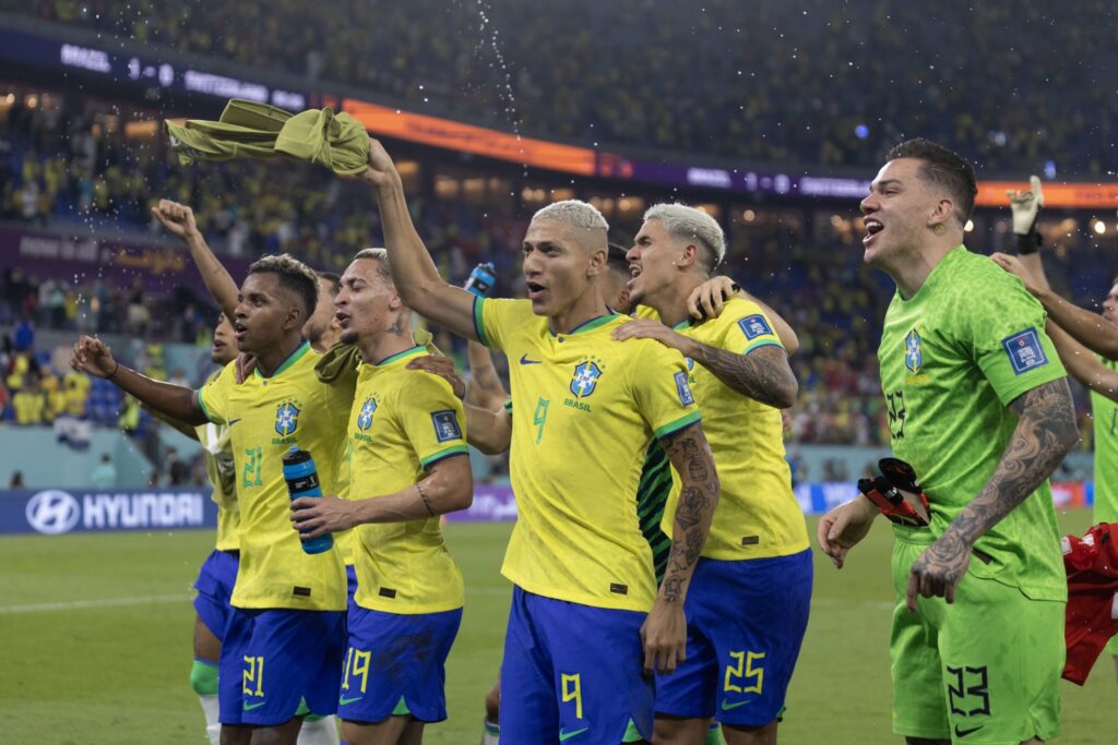 Brazil team celebrating win in FIFA World Cup 2022